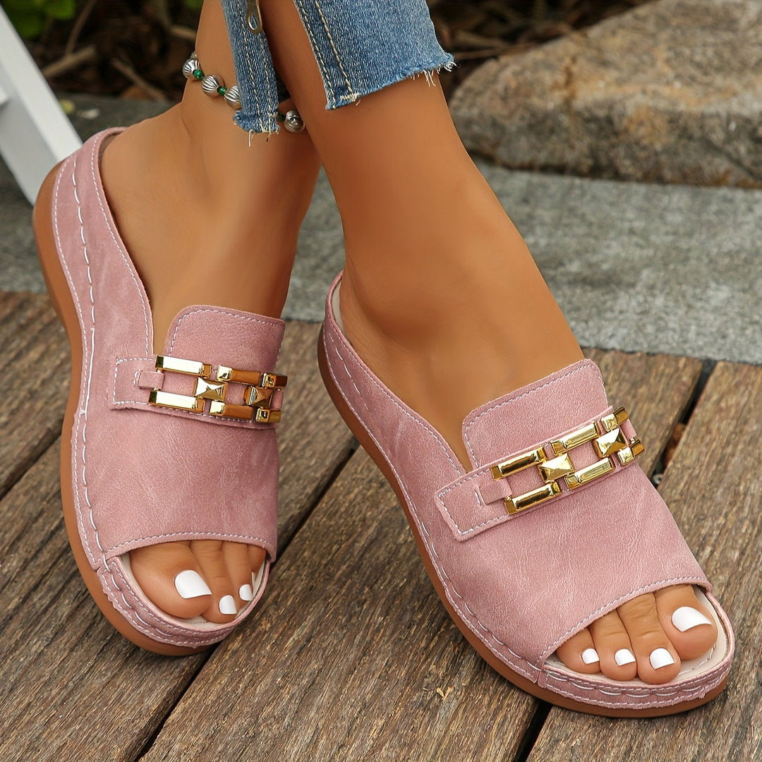 Corsica | Gold-Link Slide Sandals